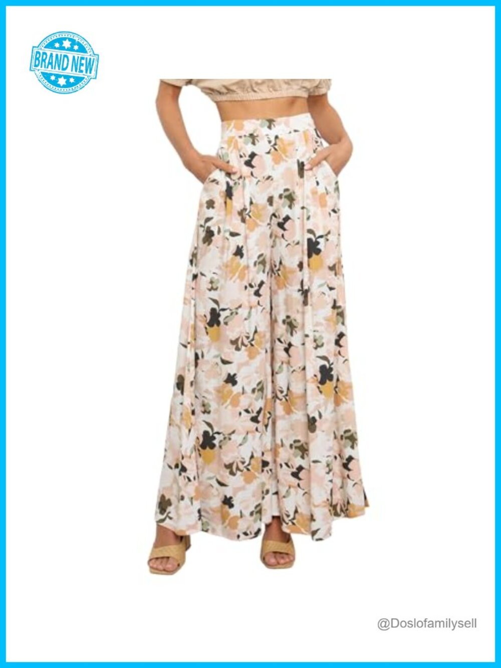 High Waisted Wide Leg Palazzo Pants with Side Pockets and Floral Print